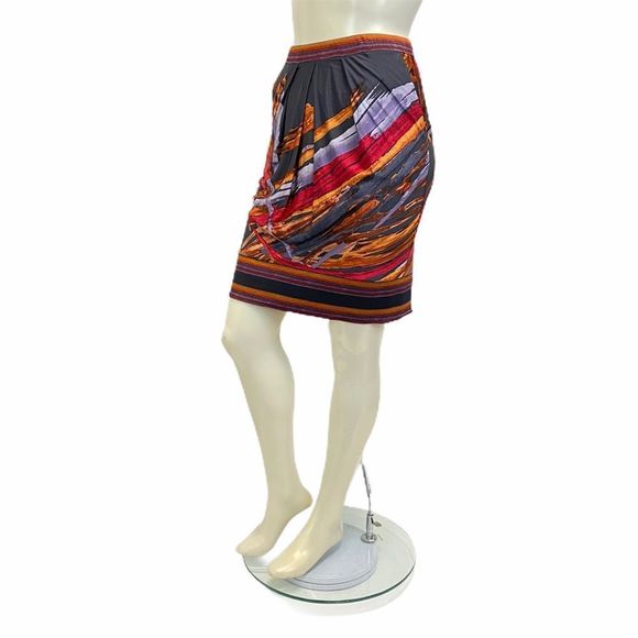 BCBGMAXAZRIA Women's Small Pleated Gray Printed Mini Skirt Abstract Office Work - Picture 3 of 6